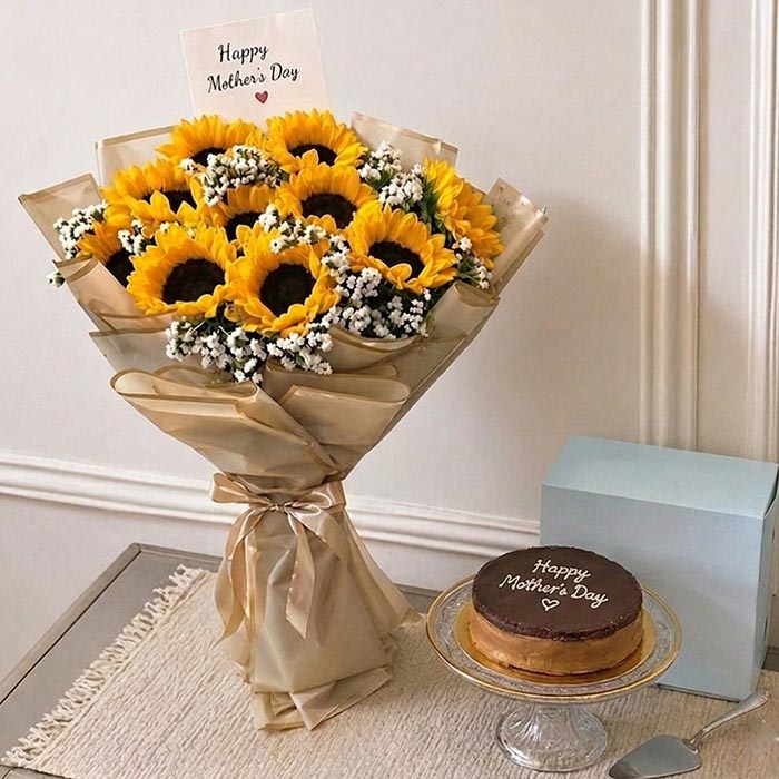 Sunshine Flowers Bouquet With Cake
