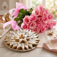 Kaju Barfi with Imported Roses