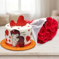 Cartoonic Couple Fondant Hearts Cake & Flower